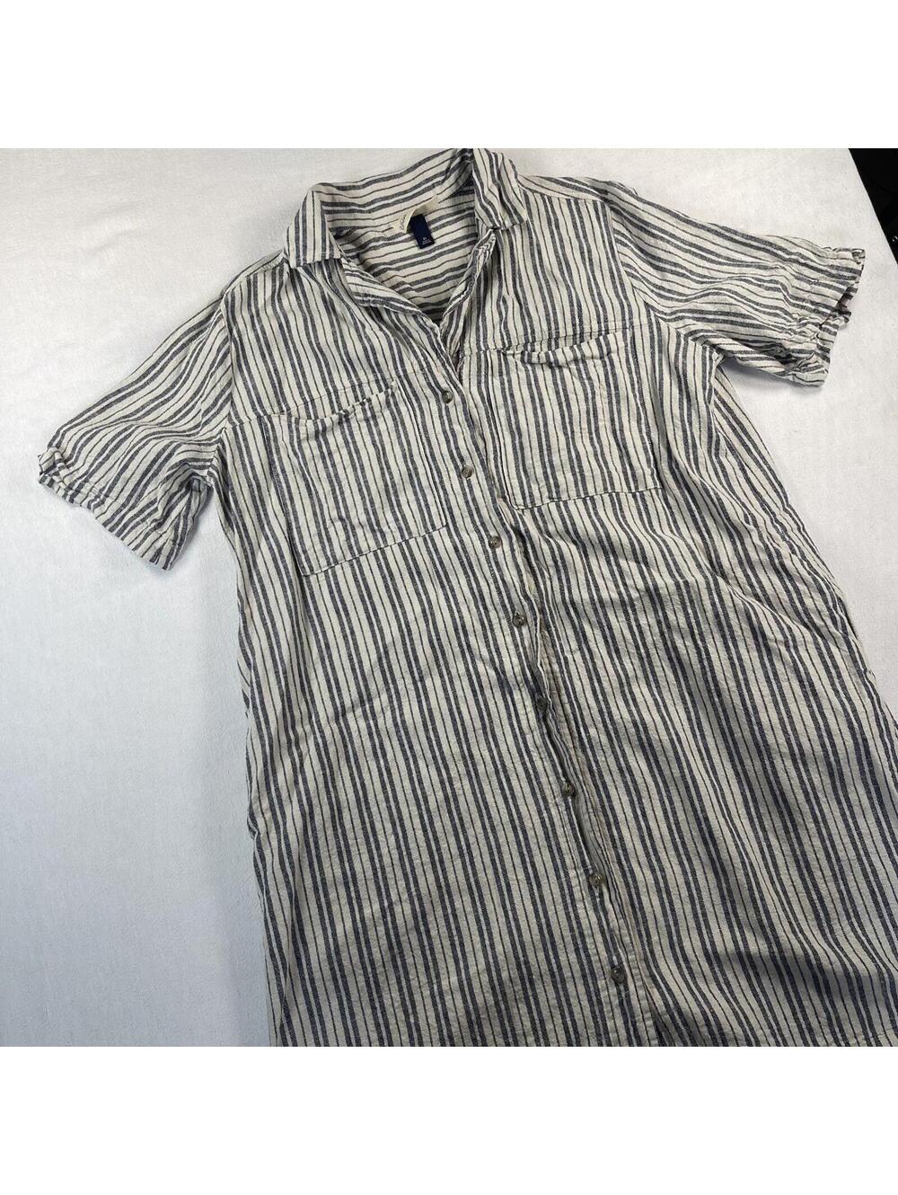 Universal Thread Dress Linen Blend Striped Button-Up Size XS beachy coastal